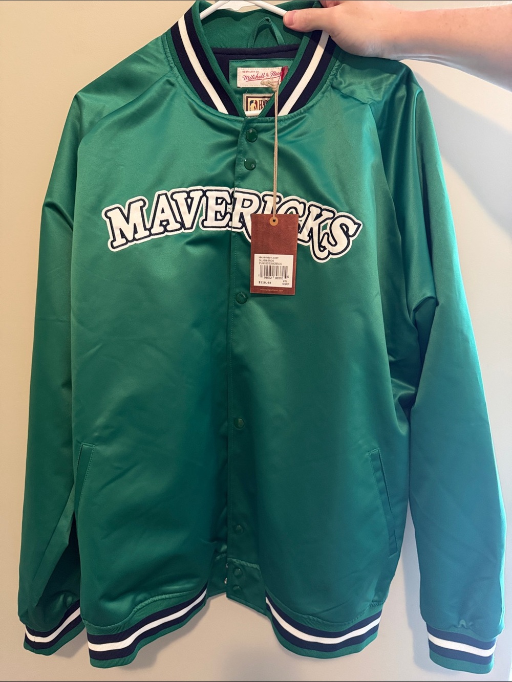 Mitchell & Ness Dallas Mavericks Green Satin Jacket with Navy Trim